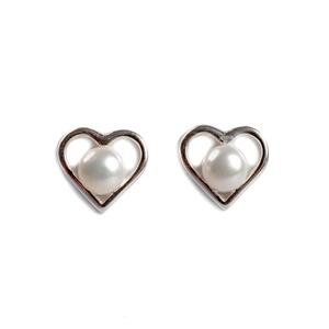 Delicate Heart Stud Earrings In Silver And Pearl Default Title
