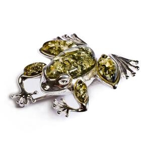 Frog Brooch In Silver And Green Amber Default Title