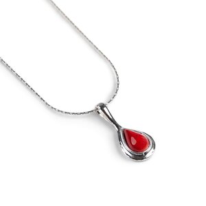Classic Teardrop Necklace In Silver And Coral 22 56cm