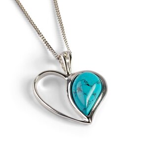 Heart Necklace In Silver And Turquoise 16 42cm