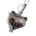Click to view product details and reviews for Fox Head Necklace In Silver And Amber 16 42cm.