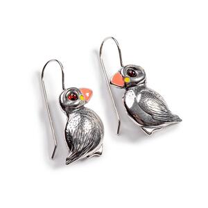 Puffin Bird Drop Earrings In Silver And Amber Default Title