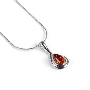 Classic Teardrop Necklace In Silver And Amber Green 22 55cm