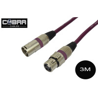 XLR Mic Audio Cable 3 Metre Long Lead - Soft Purple Cable Metal Plugs