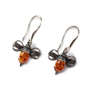 Bumble Bee Bumble Bee Drop Earrings In Silver And Cognac Amber Yellow