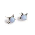Click to view product details and reviews for Cute Cat Face Stud Earrings In Silver And Blue Lace Agate Default Title.