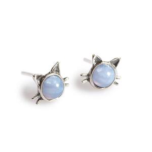 Cute Cat Face Stud Earrings In Silver And Blue Lace Agate Default Title