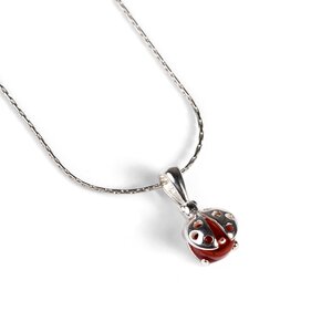 Little Ladybird Necklace In Silver And Amber Cognac 16 42cm