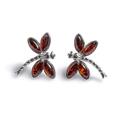Click to view product details and reviews for Pointed Dragonfly Stud Earrings In Silver And Amber Cognac Green.