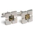 Click to view product details and reviews for Square Centre Cufflinks In Silver And Green Amber Default Title.