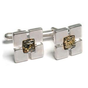 Square Centre Cufflinks In Silver And Green Amber Default Title