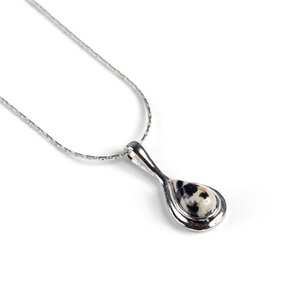 Classic Teardrop Necklace In Silver And Dalmatian Jasper 22 56cm