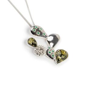 Cactus Necklace In Silver And Green Amber 16 42cm
