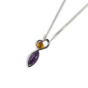 Amber Amethyst Necklace Set In Silver 16 42cm