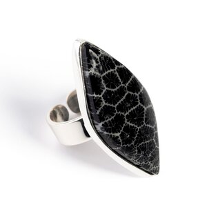 Indonesian Black Fossil Coral Ring Natural Designer Gemstone Default Title