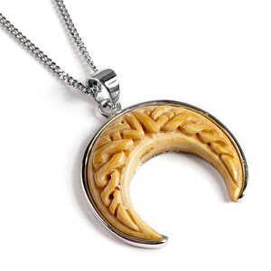 Crescent Moon Handcarved Necklace In Buffalo Bone Natural Designer Gemstone 16 42cm