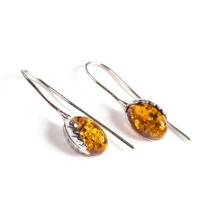 Oak Leaf Hook Earrings In Silver And Amber Default Title
