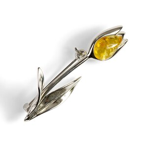 Single Tulip Brooch In Silver And Yellow Amber Default Title