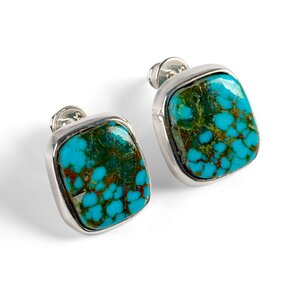 Tibetan Turquoise Square Stud Earrings Natural Designer Gemstones Default Title