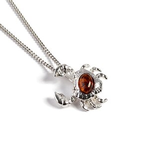 Miniature Crab Necklace In Silver And Amber 16 42cm