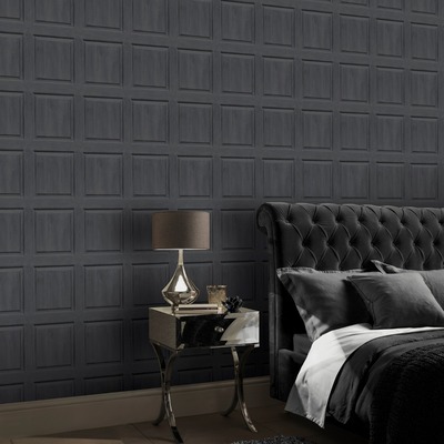 Washed Panel Wallpaper Charcoal Arthouse 909600