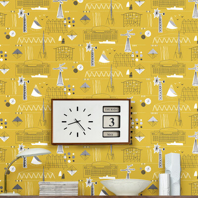 Festival Wallpaper Mustard and Platinum Mini Moderns AZDPT014MU