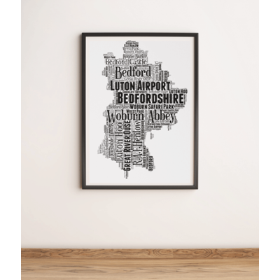Personalised Bedfordshire Picture Map Word Art Print Gift