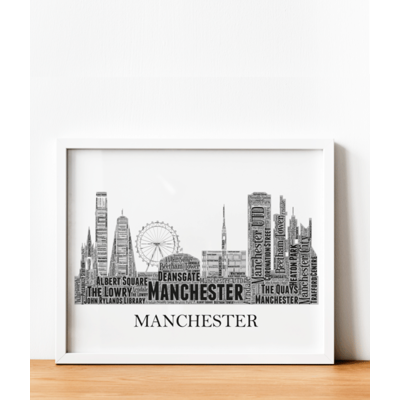 Personalised Manchester Skyline Word Art Picture Gift