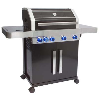 Grillstream Gourmet 4 Burner Roaster Gas Barbecue with Cabinet and Side Burner - Black