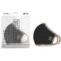 NEQI Face Coverings Black with Leopard Trim S-M (3pk)