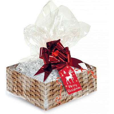 Christmas Make Your Own Hamper Kit Empty Gift Box with Ribbon Tissue & Cello Wrap