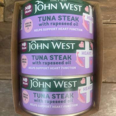 3x John West Heart No Drain Tuna In Rapeseed Oil Tins (3x110g)