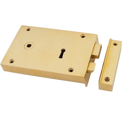 From The Anvil Large Left Or Right Handed Rim Lock, Polished Brass - 83585 POLISHED BRASS - LEFT HAND