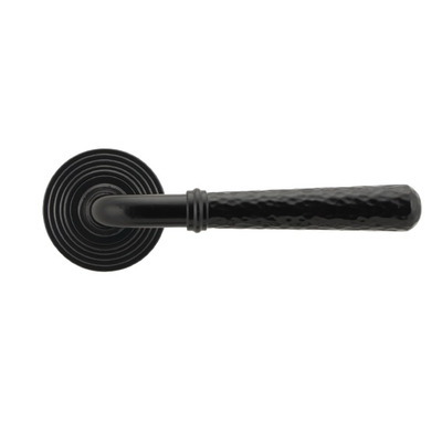 From The Anvil Hammered Newbury Door Handles On Round Rose, Black With Beehive Rose - 45649 (sold in pairs) BLACK HAMMERED - SPRUNG