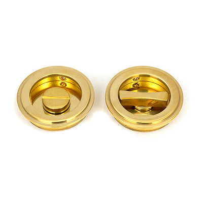 From The Anvil Art Deco Round Pull Privacy Set (60mm OR 75mm Diameter), Polished Brass - 47169 POLISHED BRASS - 60mm Diameter