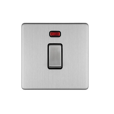 Carlisle Brass Eurolite Concealed 3mm 20 Amp D.P Switch With Neon Indicator, Satin Stainless Steel With Black Trim - ECSS20ADPSWNB SATIN STAINLESS STEEL - BLACK TRIM