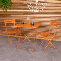 Square Folding Metal Bistro Set Orange Patio Garden Outdoor