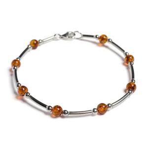 Bead Tube Bracelet In Silver And Cognac Amber Default Title