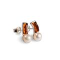 Click to view product details and reviews for Curved Pearl Earrings In Silver And Amber Default Title.