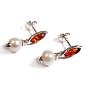 Marquise Pearl Drop Earrings In Silver And Amber Default Title