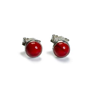 Small Round Stud Earrings In Silver And Coral Default Title