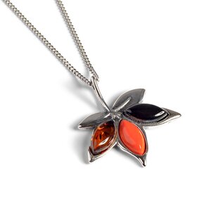 Autumn Maple Leaf Necklace In Silver Coral And Amber 16 42cm