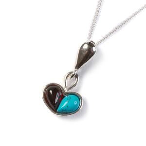 Heart Necklace In Silver Turquoise And Cherry Amber 16 42cm