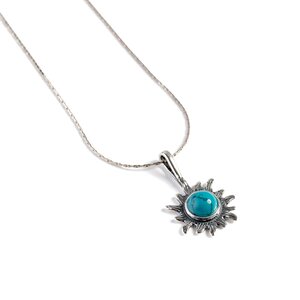 Sunflower Necklace In Silver And Turquoise 16 42cm