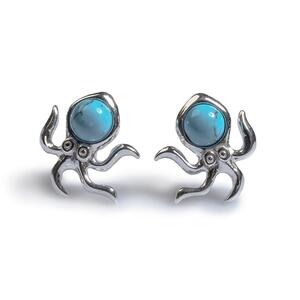 Octopus Stud Earrings In Silver And Turquoise Default Title