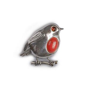 Robin Brooch In Silver And Coral Default Title