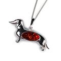 Click to view product details and reviews for Dachshund Sausage Dog Necklace In Silver And Amber 16 42cm.