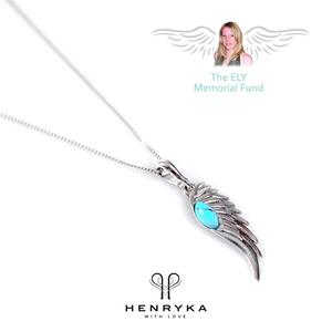 Angel Wing Necklace In Silver And Turquoise 16 42cm