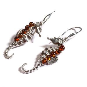 Seahorse Drop Earrings In Silver And Cognac Amber Default Title
