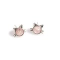 Click to view product details and reviews for Cute Cat Face Stud Earrings In Silver And Rose Quartz Default Title.